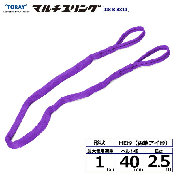 ★東レインターナショナル　シライマルチスリング HE 両端アイ形 1ton 幅40mm 長さ2.5m　【品番：HE W010×2.5】