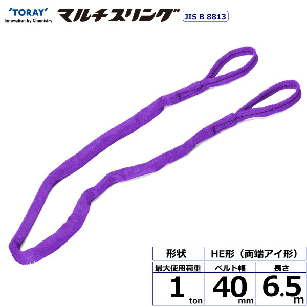 ★東レインターナショナル　シライマルチスリング HE 両端アイ形 1ton 幅40mm 長さ6.5m　【品番：HE W010×6.5】