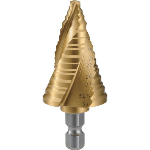 トラスコ中山（TRUSCO）　ステップドリル 3枚刃チタンコーティング 6〜33mm 段数11　【品番：3S-NMS-33G】
