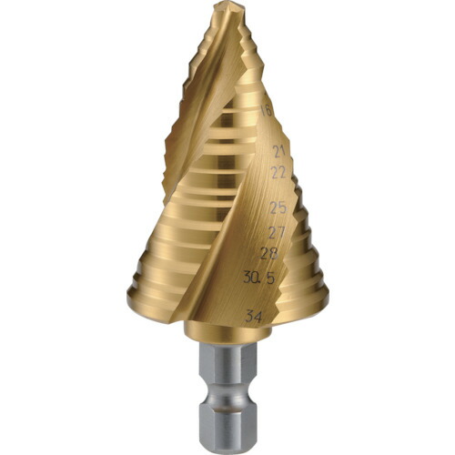 トラスコ中山（TRUSCO）　ステップドリル 3枚刃チタンコーティング 6〜34mm 段数11　【品番：3S-NMS-34G】