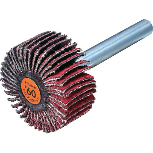 トラスコ中山（TRUSCO）　TRUSCO　セラミックフラップホイール　軸径６ｍｍ　＃６０　外径３０×幅１５×軸長４０　（５個入）　【品番：TCF3015-CE-60】