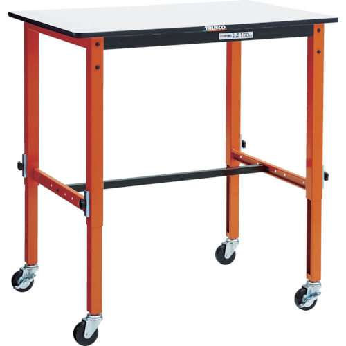 トラスコ中山（TRUSCO）　TRUSCO　軽荷重作業台高さ調節式（８０ｋｇ）ＴＦＡＥＭ型　９００Ｘ６００ＸＨ７１６〜１０１６　φ７５キャスター付　オレンジ色　【品番：TFAEM-0960C75】