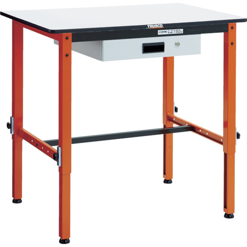 トラスコ中山（TRUSCO）　TRUSCO　軽荷重作業台高さ調節式（１５０ｋｇ）ＴＦＡＥＭ型　薄型１段引出付　９００Ｘ６００ＸＨ６５０〜９５０　オレンジ色　【品番：TFAEM-0960UDK1】