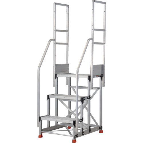 トラスコ中山（TRUSCO）　TRUSCO　アルミ製作業用踏台　３段　高さ０．９ｍ　天板寸法６００×４００　段高３００ｍｍ　階段両手すり付き　【品番：TSF-369-TR300】