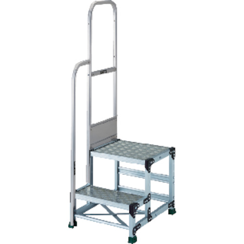 トラスコ中山（TRUSCO）　TRUSCO　アルミ製作業用踏台　縞板タイプ　２段　高さ０．６ｍ　天板寸法５００×４００　段高３００ｍｍ　階段片手すり付き　【品番：TSFC-256-TK300】