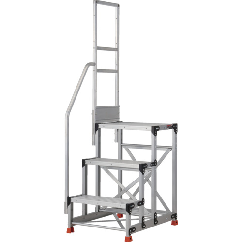 トラスコ中山（TRUSCO）　TRUSCO　アルミ製作業用踏台　縞板タイプ　３段　高さ０．９ｍ　天板寸法６００×４００　段高３００ｍｍ　階段片手すり付き　【品番：TSFC-369-TK300】