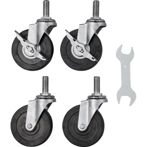 トラスコ中山（TRUSCO）　ステンレス製ワゴン用キャスターセット　クリーンフェニックスワゴン用　１００Φ　導電車輪　ＳＵＳ金具　【品番：CFL-SD100SET】