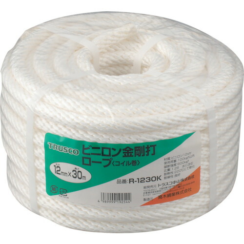 トラスコ中山（TRUSCO）　ビニロンロープ 金剛打 線径12mm×長さ30m　【品番：R-1230K】