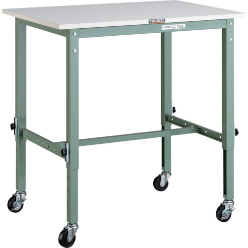 トラスコ中山（TRUSCO）　TRUSCO　軽荷重作業台高さ調節式（８０ｋｇ）ＡＥＭ型　９００Ｘ６００ＸＨ７１９〜１０１９　φ７５キャスター付　グリーン色　【品番：AEM-0960C75】
