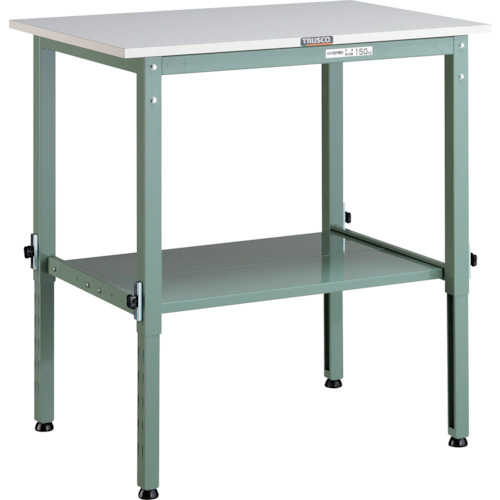 トラスコ中山（TRUSCO）　TRUSCO　軽荷重作業台高さ調節式（１５０ｋｇ）ＡＥＭ型　９００Ｘ６００ＸＨ６５０〜９５０　下棚２枚付　グリーン色　【品番：AEM-0960LT2】