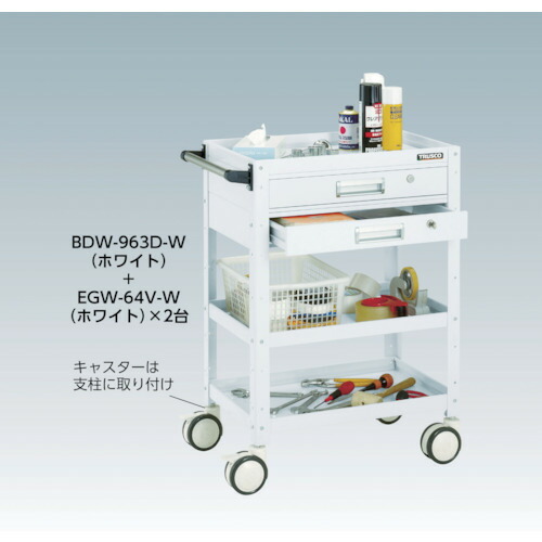 トラスコ中山（TRUSCO）　TRUSCO　ツールワゴン　バーディワゴン　７５０Ｘ５００　天板付　ホワイト　【品番：BDW-772T-W】_1