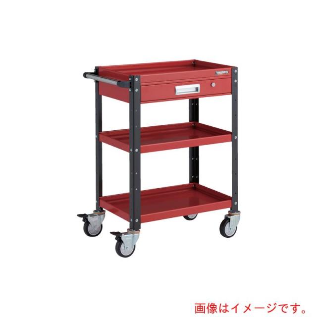 トラスコ中山（TRUSCO）　TRUSCO　ツールワゴン　バーディワゴン　６００Ｘ４００　引出付　ウレタン車輪　レッド／ブラック　【品番：BDW-963VU-RBK】