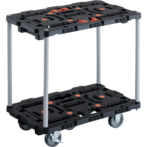 トラスコ中山（TRUSCO）　TRUSCO　連結式樹脂製２段台車　ビートル　７００Ｘ４５０　自在３輪　内２輪ストッパー付　とめたろう付　ハンドルなし　【品番：BT720J3S2-E100T】