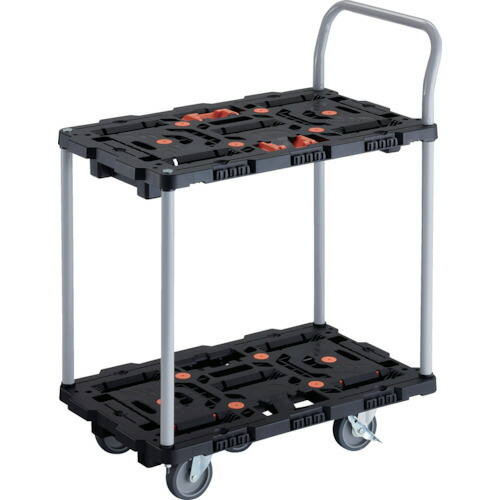 トラスコ中山（TRUSCO）　TRUSCO　連結式樹脂製２段台車　ビートル　７００Ｘ４５０　自在５輪　内２輪ストッパー付　とめたろう　ハンドル付　【品番：BT724J5S2-E100T】