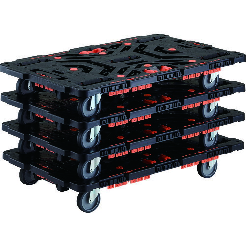 トラスコ中山（TRUSCO）　TRUSCO　連結式樹脂製平台車　ビートル　９００Ｘ６００　自在５輪　コボレ止めセット　とめたろう付　まとめ買い４台　【品番：BT900KJ5-E100T-M4】