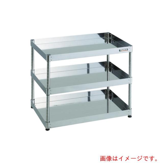 トラスコ中山（TRUSCO）　TRUSCO　ステンレス製ワゴン　クリーンフェニックスワゴン　ＳＵＳ４３０　ラック型　Ｗ６００×Ｄ４００×Ｈ６３２　３段　【品番：CPE4-R763】