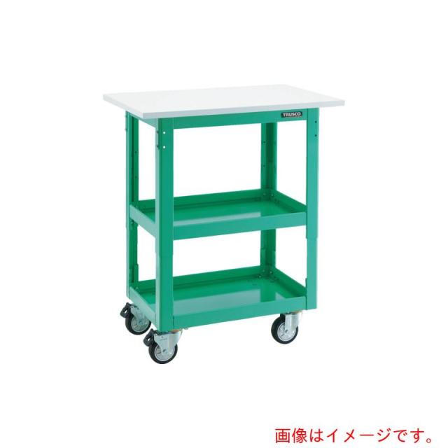トラスコ中山（TRUSCO）　TRUSCO　ツールワゴン　ドルフィン　高さ調節式　天板付　ウレタン車輪　ヤンググリーン　【品番：DLWS-A963TU-YG】
