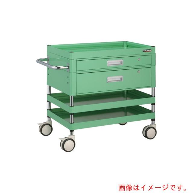 トラスコ中山（TRUSCO）　TRUSCO　ツールワゴン　ファルコンワゴン７５０Ｘ５００　引出付　ゴム車輪　ヤンググリーン色　【品番：FAW-773VZ-YG】