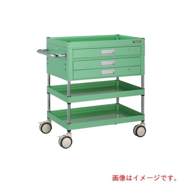 トラスコ中山（TRUSCO）　TRUSCO　ツールワゴン　ファルコンワゴン７５０Ｘ５００　引出付　ゴム車輪　ヤンググリーン色　【品番：FAW-973XZ-YG】