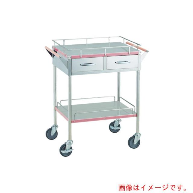 トラスコ中山（TRUSCO）　TRUSCO　ステンレス台車　抗菌ＳＵＳカラーラインワゴン　引出付　７５０Ｘ４５０　ピンク　【品番：KSCLW-3B-P】