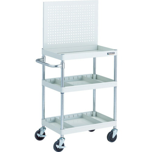 トラスコ中山（TRUSCO）　TRUSCO　ツールワゴン　フェニックスワゴン　省音　６００Ｘ４００　仕切２段付　上部パンチングパネル仕様　ホワイト　【品番：PEW-P963S2-W】