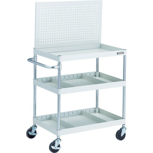 トラスコ中山（TRUSCO）　TRUSCO　ツールワゴン　フェニックスワゴン　省音　７５０Ｘ５００　仕切２段付　上部パンチングパネル仕様　ホワイト　【品番：PEW-P973S2-W】