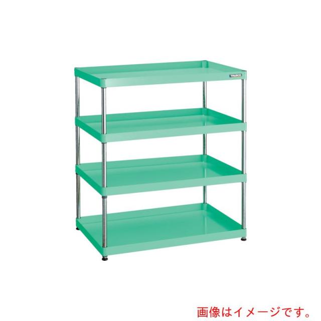 トラスコ中山（TRUSCO）　TRUSCO　スチールラック　フェニックスワゴンラック型　　抗菌６００Ｘ４００　４段　ヤンググリーン　【品番：PEW-R1264-YG】