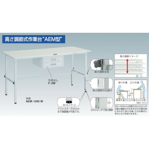 トラスコ中山（TRUSCO）　TRUSCO　軽荷重作業台高さ調節式（１５０ｋｇ）ＡＥＭ型　９００Ｘ６００ＸＨ６５０〜９５０　基本タイプ　グリーン色　【品番：RAEM-0960】_1