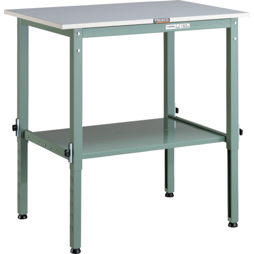 トラスコ中山（TRUSCO）　TRUSCO　軽荷重作業台高さ調節式（１５０ｋｇ）ＡＥＭ型　９００Ｘ６００ＸＨ６５０〜９５０　下棚２枚付　グリーン色　【品番：RAEM-0960LT2】
