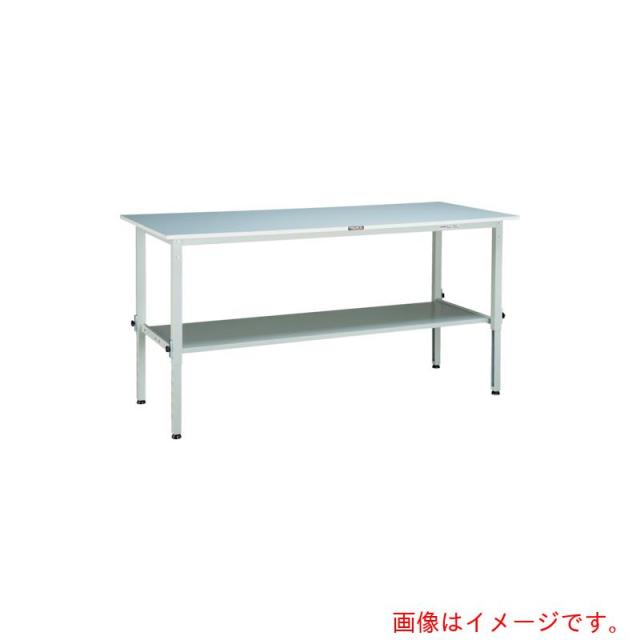 トラスコ中山（TRUSCO）　TRUSCO　軽荷重作業台高さ調節式（１５０ｋｇ）ＡＥＭ型　９００Ｘ６００ＸＨ６５０〜９５０　下棚２枚付　ホワイト色　【品番：RAEM-0960LT2 W】