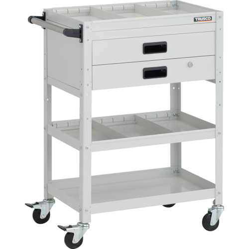 トラスコ中山（TRUSCO）　TRUSCO　ツールワゴン　ラビットワゴン　６００Ｘ４００ＸＨ８８０　３段　２段引出付　仕切板２段付　ハンドル付　ゴム車輪　ホワイト　【品番：RBW-963S2XH W】