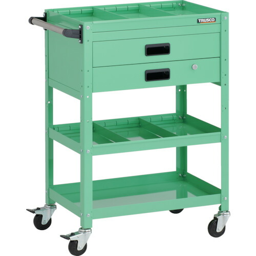 トラスコ中山（TRUSCO）　TRUSCO　ツールワゴン　ラビットワゴン　６００Ｘ４００ＸＨ８８０　３段　２段引出付　仕切板２段付　ハンドル付　ゴム車輪　ヤンググリーン　【品番：RBW-963S2XH YG】