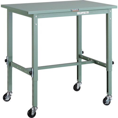 トラスコ中山（TRUSCO）　TRUSCO　軽荷重作業台高さ調節式（８０ｋｇ）ＡＥＭ型　９００Ｘ６００ＸＨ７１９〜１０１９　φ７５キャスター付　グリーン色　【品番：SAEM-0960C75】