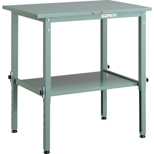 トラスコ中山（TRUSCO）　TRUSCO　軽荷重作業台高さ調節式（１５０ｋｇ）ＡＥＭ型　９００Ｘ６００ＸＨ６５０〜９５０　下棚２枚付　グリーン色　【品番：SAEM-0960LT2】