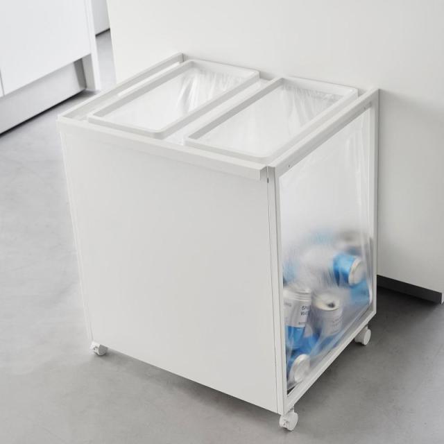 山崎実業　目隠し分別ダストワゴン タワー 45L 2分別 ホワイト 4903208018241　【品番：01824】