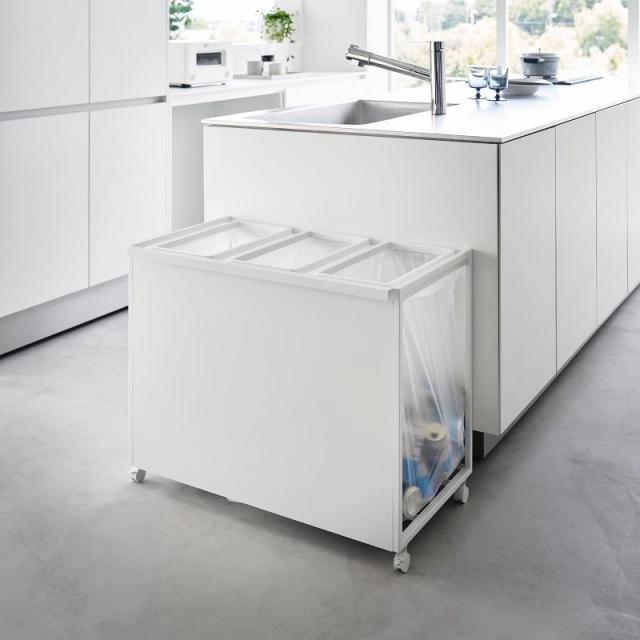 山崎実業　目隠し分別ダストワゴン タワー 45L 3分別 ホワイト 4903208018265　【品番：01826】