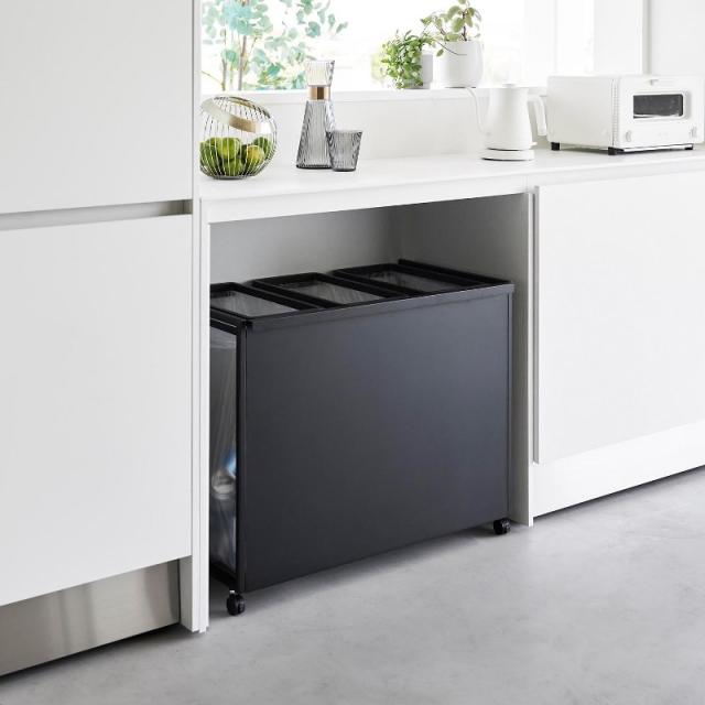 山崎実業　目隠し分別ダストワゴン タワー 45L 3分別 ブラック 4903208018272　【品番：01827】_2