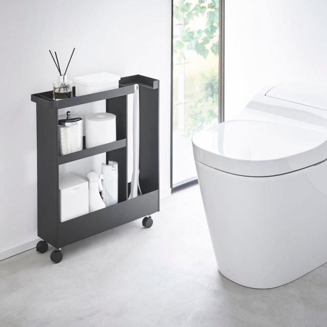 山崎実業　キャスター付きトイレスリムワゴン タワー 2段 ブラック 4903208018036　【品番：01803】