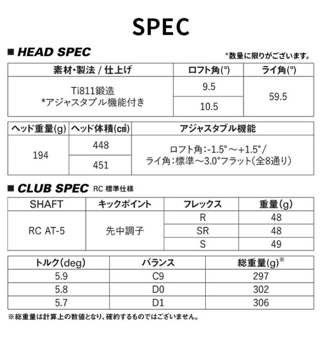 ロイヤルコレクション ドライバー 9.5° 10.5° RC AT-5 DR royalcollection_2