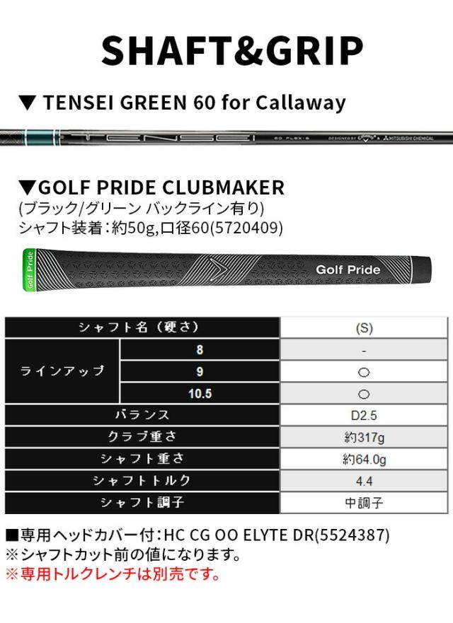 キャロウェイ ゴルフ エリート ELYTE トリプルダイヤ ドライバー TENSEI GREEN 60 for CW S 9° 2025年モデル メンズ Callaway_7