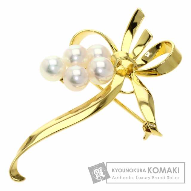 贈答品 MIKIMOTO ミキモト パール 真珠 リボンモチーフ ブローチ K18