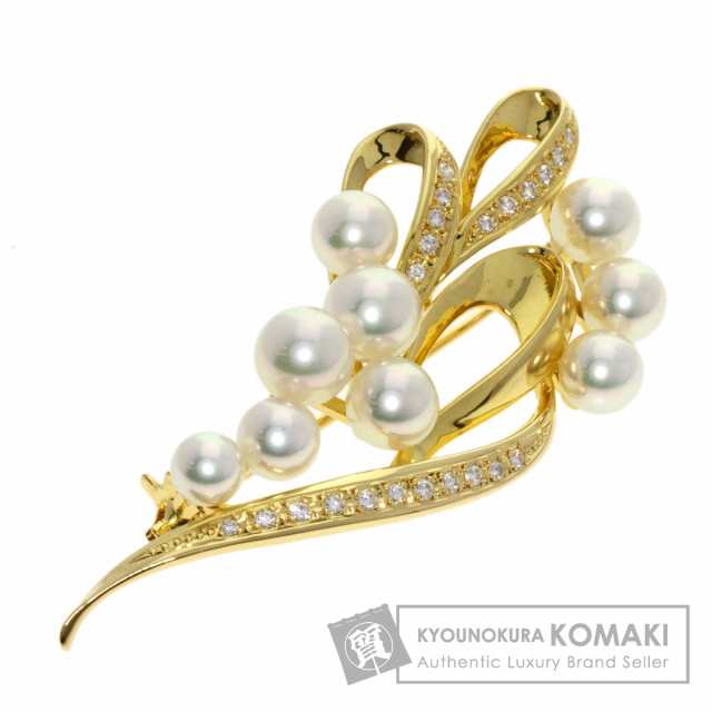 ミキモト MIKIMOTO パール 真珠 ダイヤモンド ブローチ K18イエロー