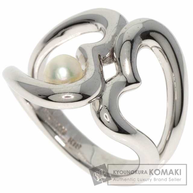 ミキモト MIKIMOTO パール 真珠 Wハート リング・指輪 K18ホワイトゴールド レディース 中古