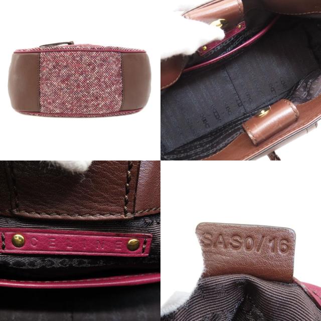 セリーヌ CELINE ロゴ金具 ツイード ハンドバッグ ツィード レディース