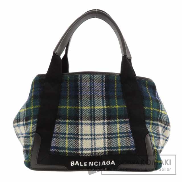 バレンシアガ BALENCIAGA 339933  ネイビーカバス チェック柄  トートバッグ ウール レディース 中古の通販は