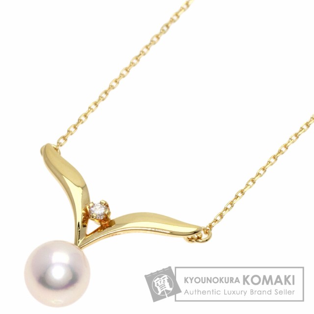 ミキモト MIKIMOTO パール 真珠 1P ダイヤモンド ネックレス K18イエローゴールド 中古