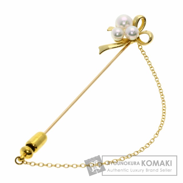 ミキモト MIKIMOTO リボン パール 真珠 ブローチ K18イエローゴールド レディース 中古