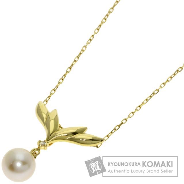 ミキモト MIKIMOTO パール 真珠 1P ダイヤモンド ネックレス K18イエローゴールド 中古