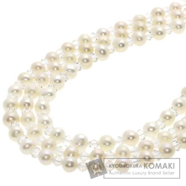 セレクトジュエリー SELECT JEWELRY  淡水パール 真珠 クリスタル 3連  ネックレス シルバー     中古