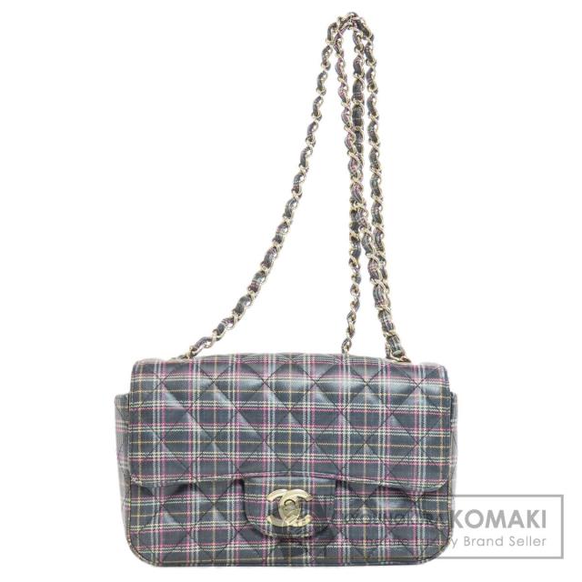 シャネル CHANEL  チェーンショルダー チェック柄 ゴールド金具  ショルダーバッグ レザー 中古